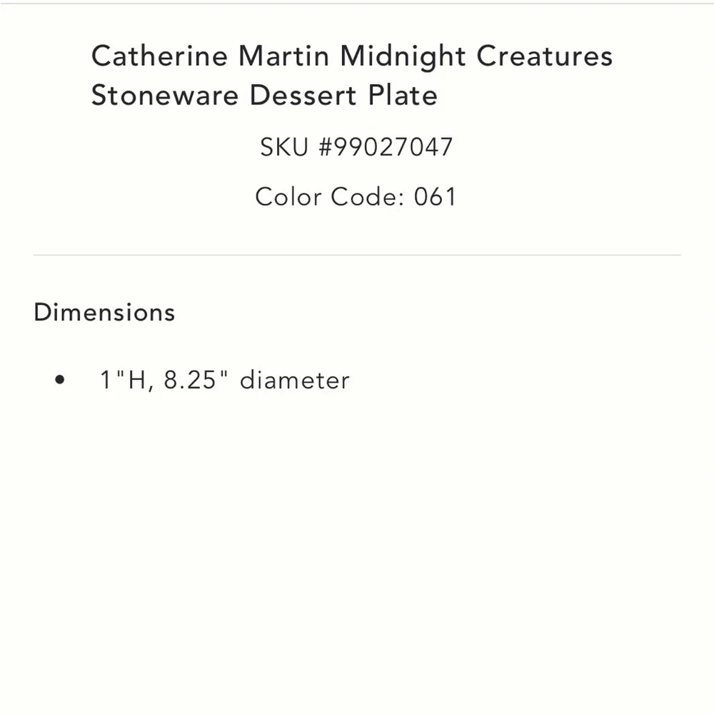 Catherine Martin midnight creatures stoneware dessert‎ plate SET OF 4